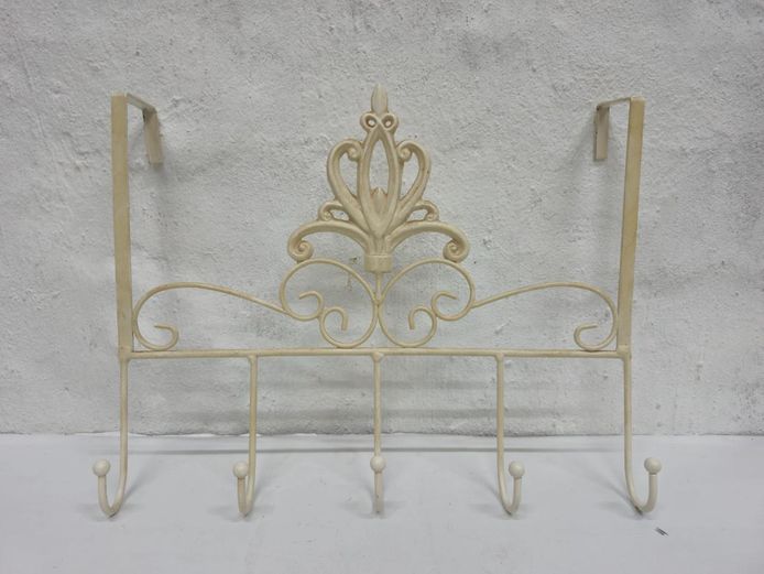Vintage-Style Cream Lightweight Metal Over-the-Door Hook Rack
