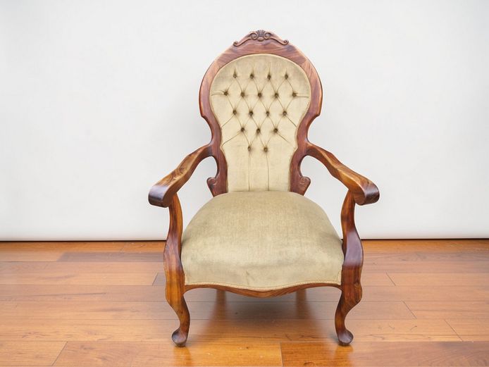 Victorian Style Walnut Framed Button-Tufted Armchair