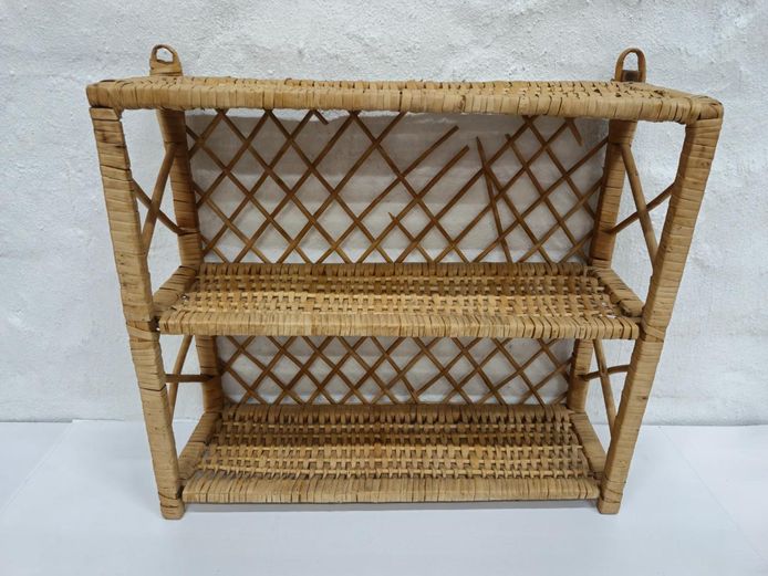 Woven Cane & Wicker 3-Tier Wall Shelf