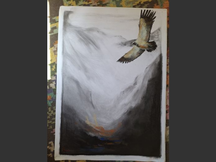 Return of the Vulture Art piece is 75cm by 100cm unframed | Adèle Fouché