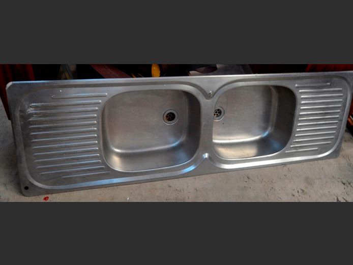 STAINLESS STEEL DOUBLE BOWL SINK, 150 x 46cm