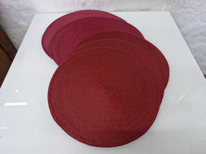 Set of 10 Red Round Woven Table Placemats
