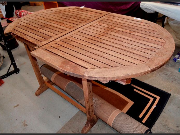 TEAK PATIO TABLE, 160 x 100 x 74cm [Damaged]