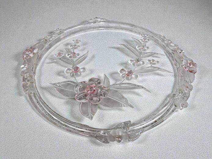 Mikasa Glass Floral Cake Stand with Pink Accents