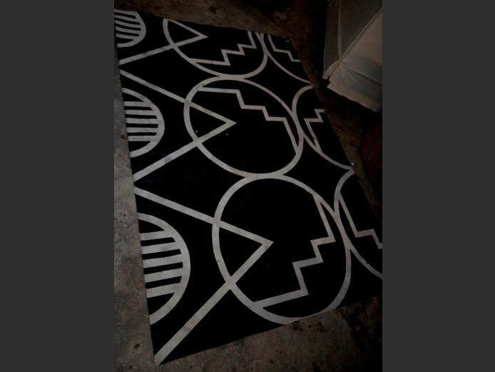 BLACK & WHITE WOOL CARPET, 227 x 155cm