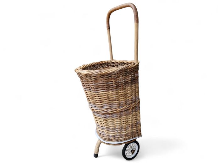 Vintage Wicker Market Cart on Wheels