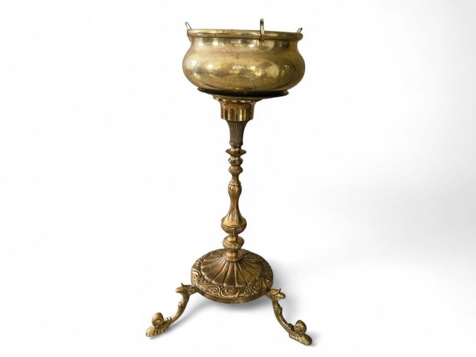 Antique Solid Heavy Brass Footed Jardiniere Stand