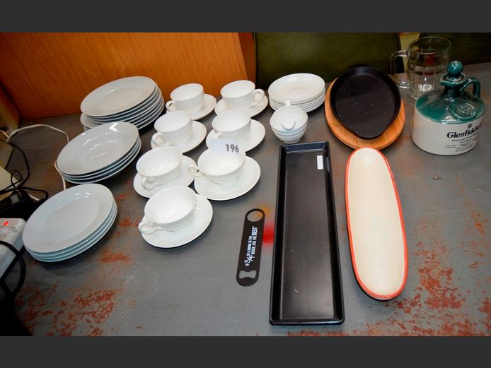 WHITE DINNER PLATES, SIDE PLATES, MUGS, etc
