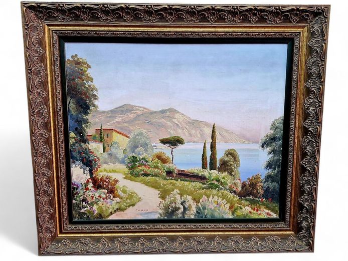 Landscape Oil Painting in Ornate Pressed Frame