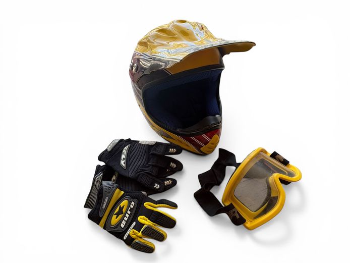 Motocross Helmet with Goggles and Riding Gloves