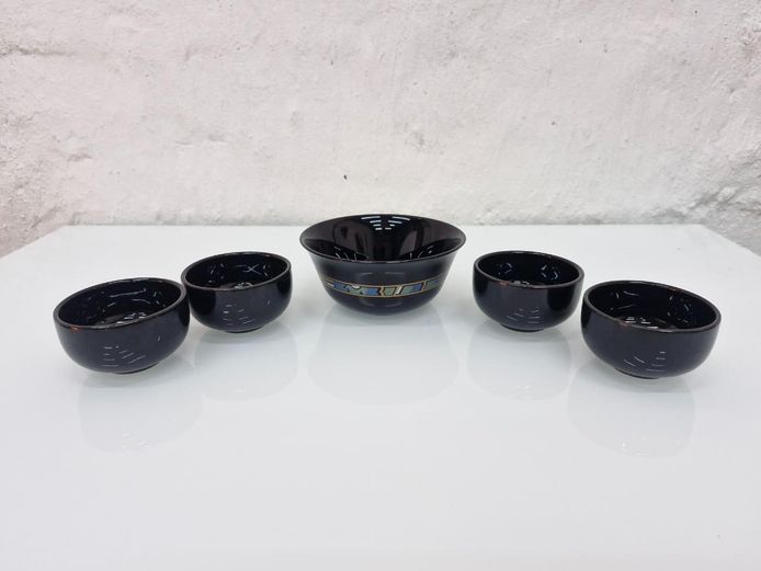 Set of 5 Retro 1980s Arcoroc France Black Glass Bowls
