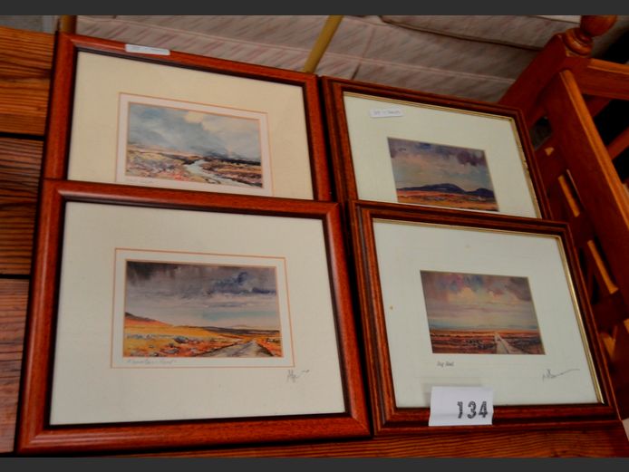 SET OF 4 SMALL FRAMED PRINTS, 14 x 9cm