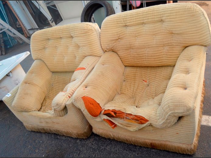PAIR ARMCHAIRS [Badly damaged]