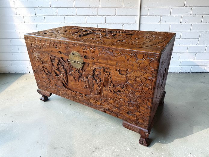Ornate Hand-Carved Camphor Wood Blanket Chest