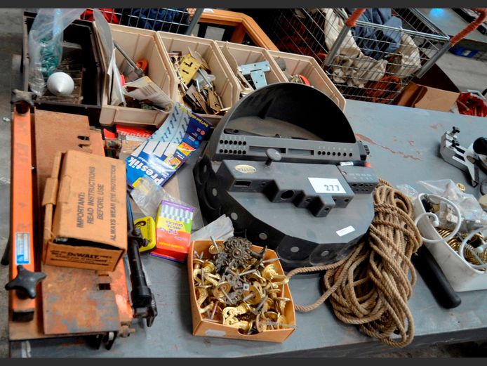 ROUTER JIG, RIFLE SCOPE, CUPBOARD DOOR LOCKS, HINGES, etc