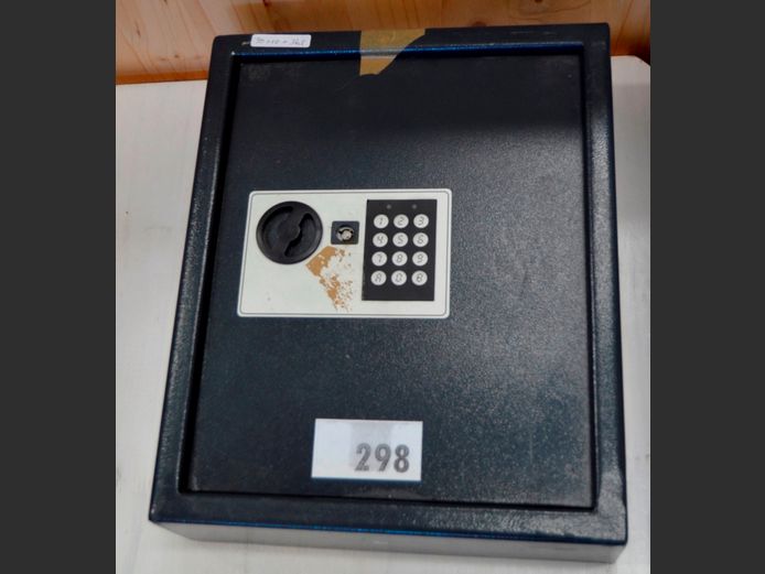 GREY METAL COMBINATION SAFE WITH KEY, 30 x 10 x 36.5cm