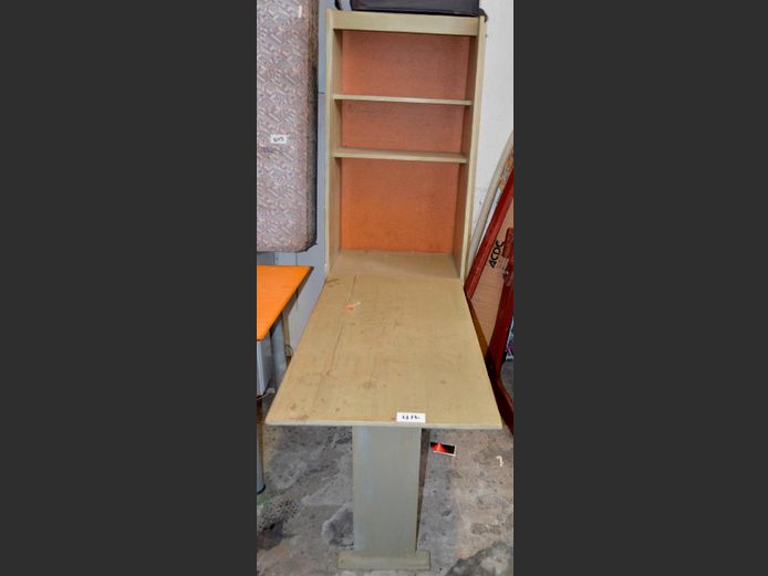 GREEN PAINTED 2-DOOR, 3-TIER IRONING CABINET