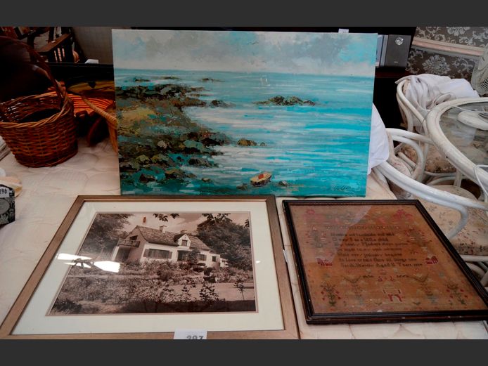 UNFRAMED OIL ON CANVAS "OCEAN", PHOTOGRAPHIC PRINT, etc