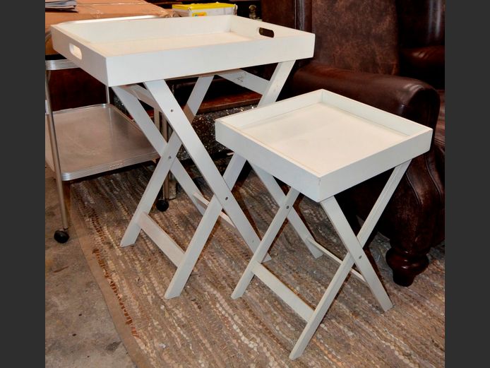 LOT OF 2: WHITE BUTLER'S TRAYS, 59 x 42 x 77cm & 39 x 39 x 58cm