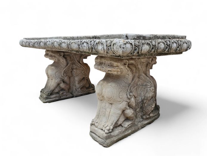 Neoclassical-Style Cement Garden Bench