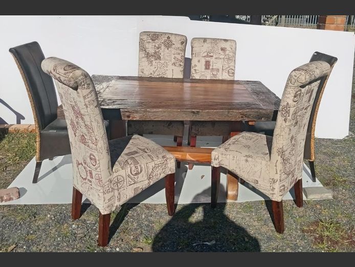 SLEEPERWOOD 6-SEATER DINING TABLE WITH 6 FABRIC & LEATHER UPHOLSTERED CHAIRS, 155 x 95 x 75cm
