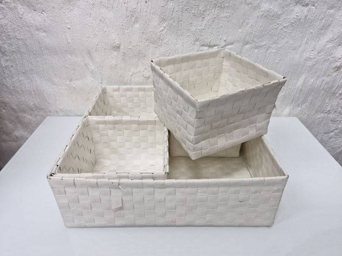 5-Piece White Woven Organizer Basket Set