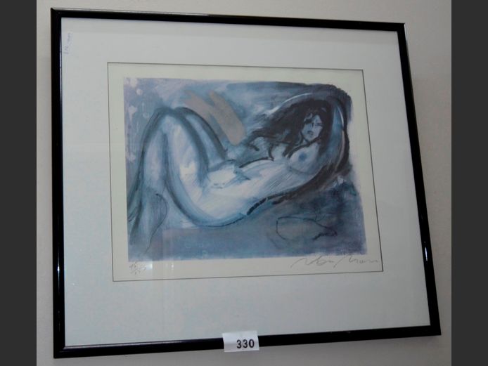 FRAMED NUDE STUDY PRINT, PENCIL SIGNED ROBIN MANN & NUMBERED 45/155, 50 x 37cm