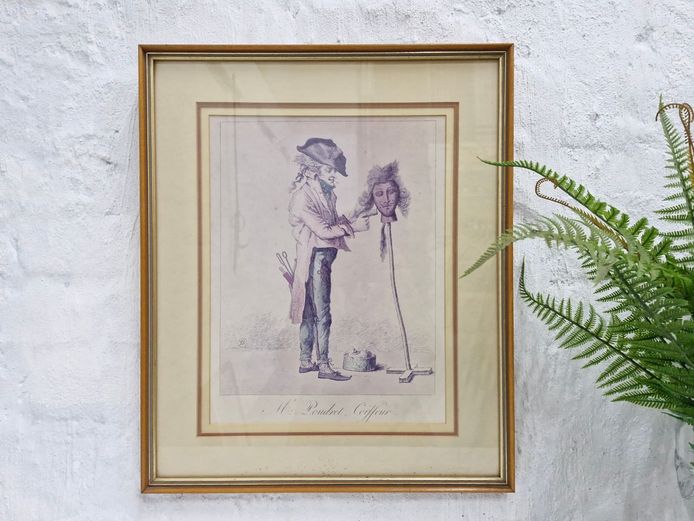 Vintage Framed Decorative Print – "Mr. Poudret, Coiffeur" After Victor Auger
