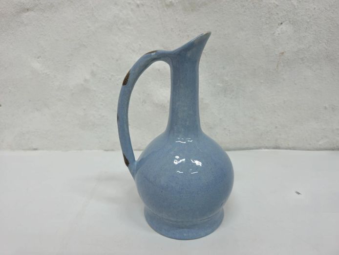 Vintage-Style Blue Glazed Ceramic Pitcher Bud Vase