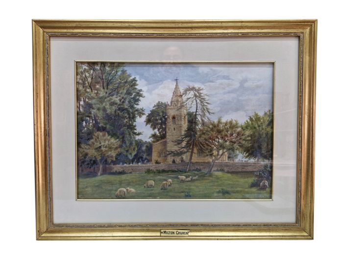 Early 20th Century Pastoral Landscape with Church – Signed Monogram T.W.H. (1912)