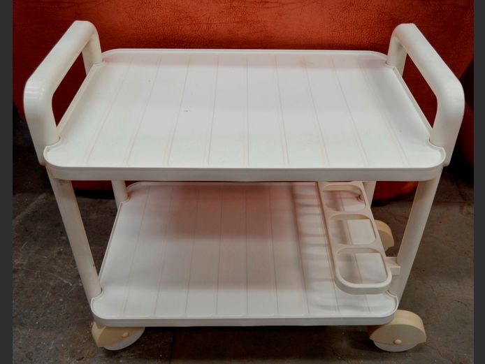 WHITE PLASTIC 2-TIER PATIO SERVING TROLLEY, 72 x 48 x 72cm