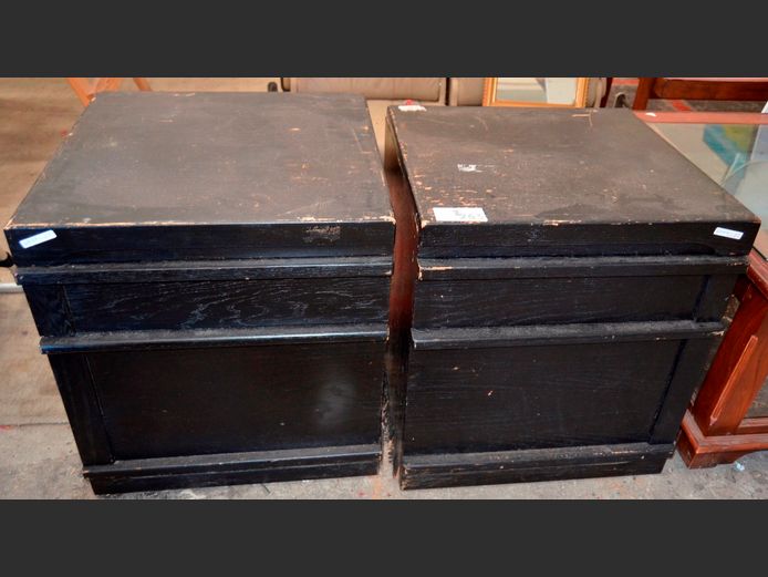 PAIR BLACK PAINTED BEDSIDE PEDESTALS, 50 x 47 x 56cm [Water damaged]
