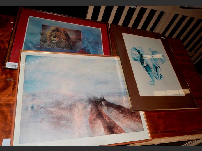 FRAMED PRINTS: LION, ELEPHANT, PORTRAIT, etc