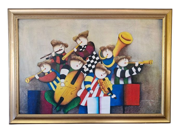 Joyce Roybal Whimsical Young Orchestra Oil Painting