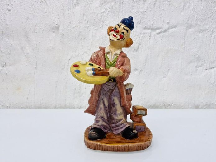 Vintage 1980s Artist Clown Resin Figurine with Paint Palette