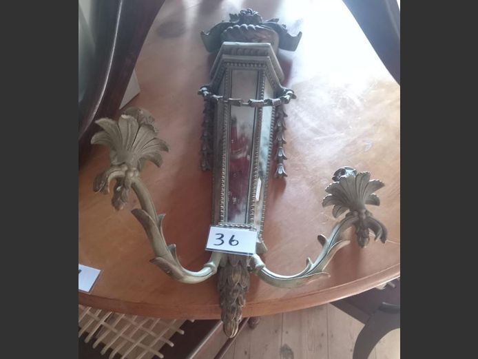 VINTAGE MIRRORED GILDED WALL MOUNT CANDELABRA, 80cm High [1 arm loose]