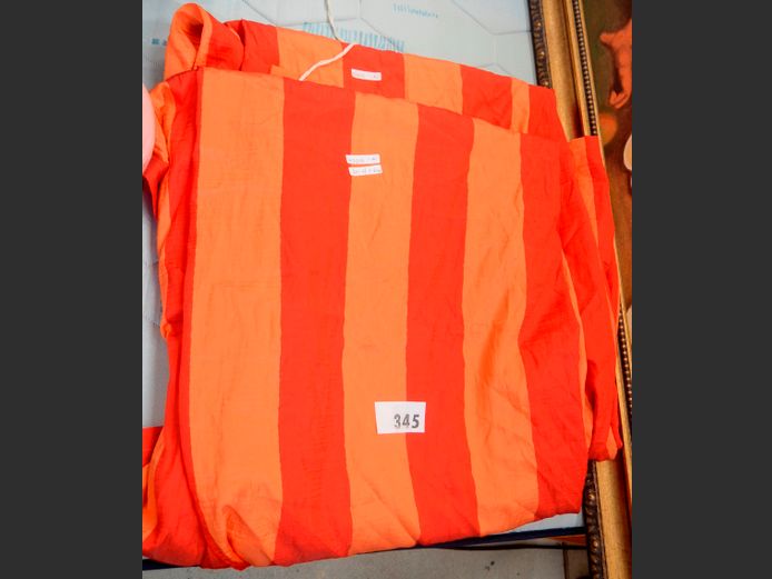 PAIR ORANGE & RED STRIPED CURTAINS