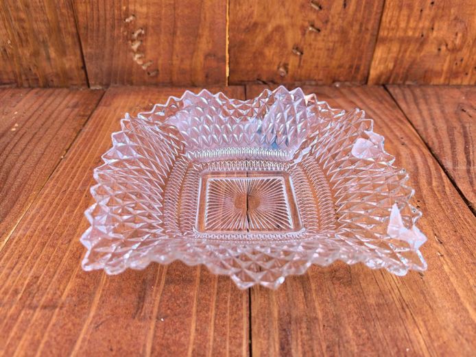 Clear Cut Glass Trinket Dish / Candy Bowl