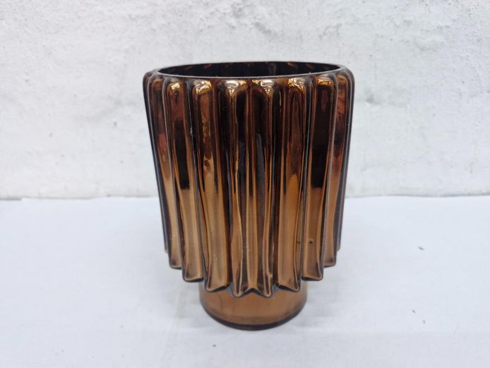 Modern Amber Ribbed Glass Decorative Vase