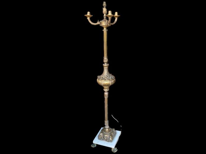 Vintage Ornate Brass & Marble Floor-Standing Lamp