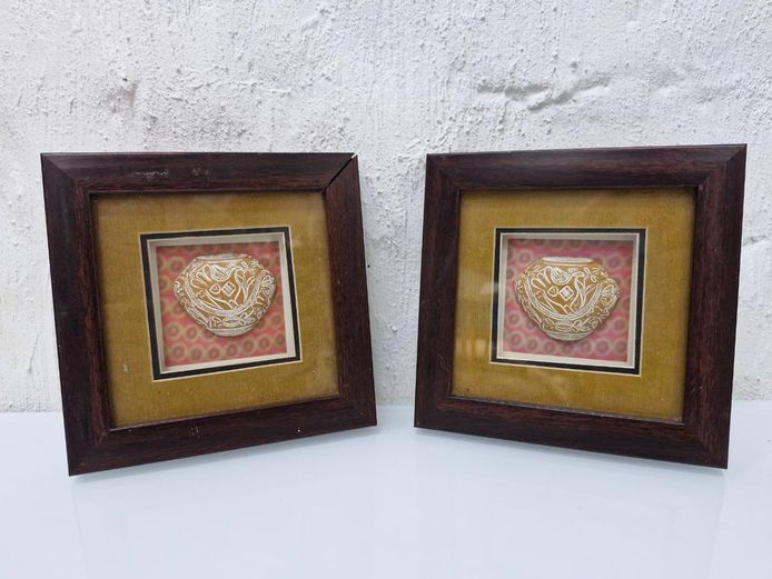 Pair of Framed Miniature 3D Pottery Wall Art Pieces