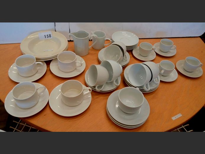 LOT: PASTA PLATES, CUPS & SAUCERS, etc [Chips to some pieces]