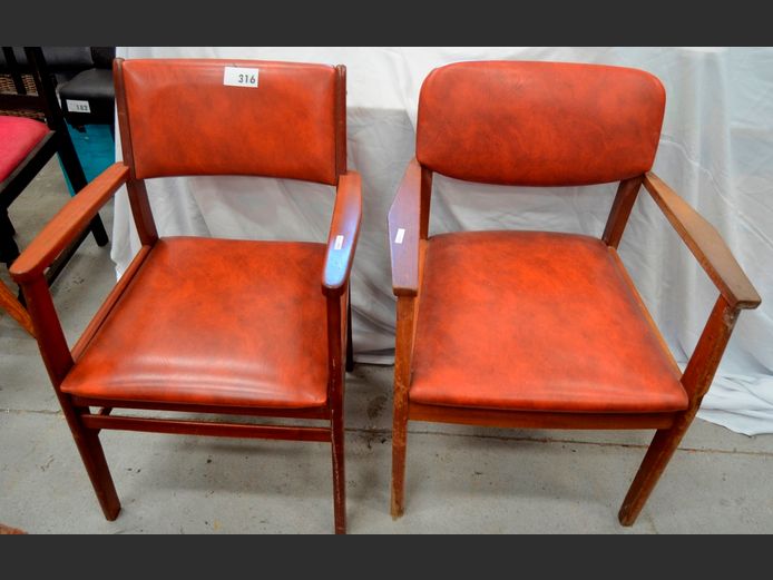 LOT OF 2: MID-CENTURY ARMCHAIRS WITH VINYL SEATS