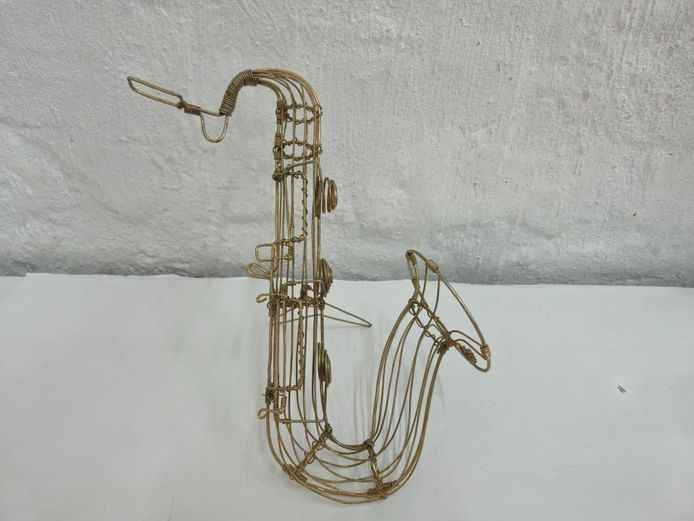 Gold Wire Saxophone Self Standing Sculpture