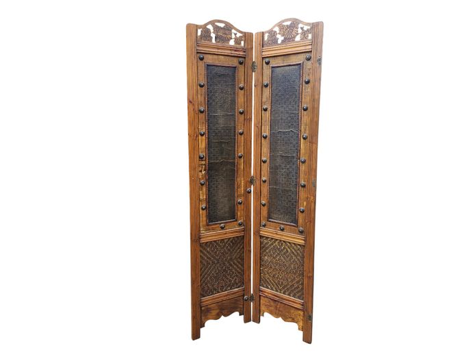 Vintage Two-Panel Hand-Carved Indo-Portuguese Room Divider