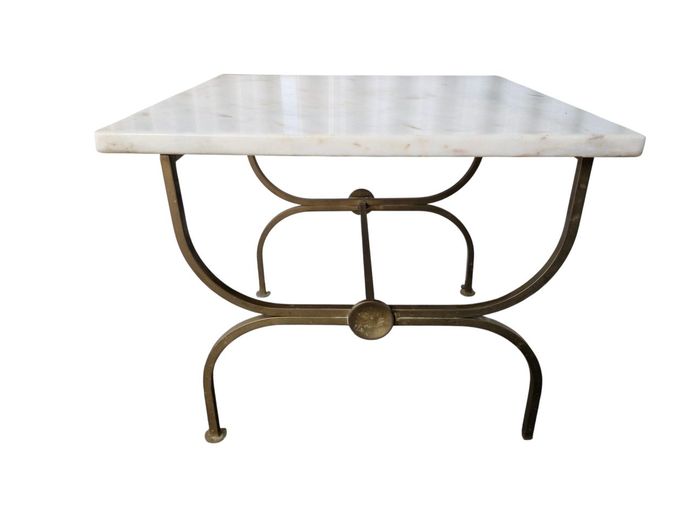 Vintage Curule Style Brass & Marble Side Table