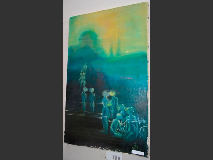UNFRAMED OIL ON CANVAS "FIGURES" SIGNED PIA KNIEP, 61 x 38cm