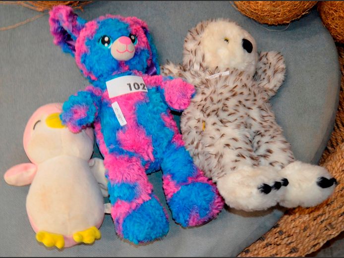 SOFT TOYS: OWL, COLOURFUL BUNNY & PENGUIN