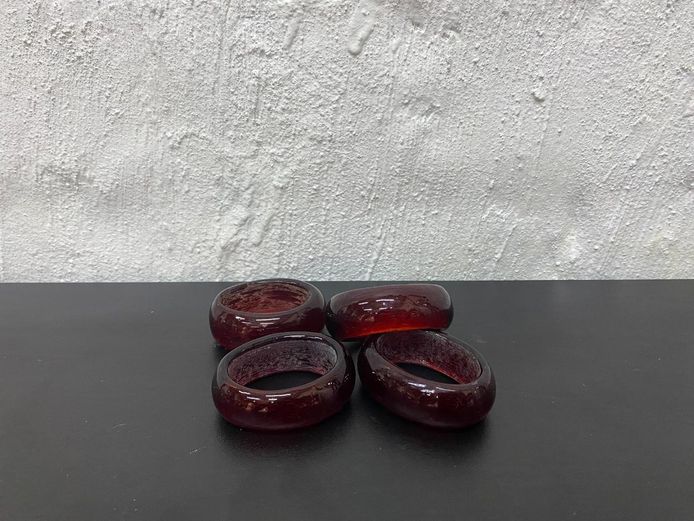 Set of 4 Vintage Ruby Red Glass Napkin Rings