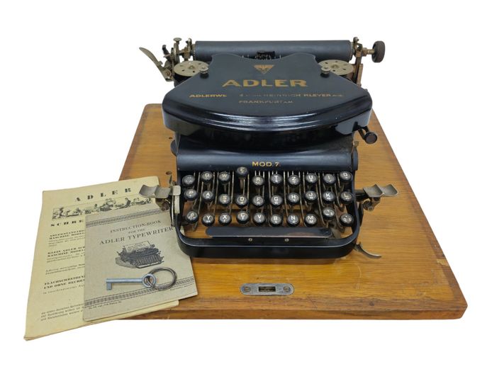 Circa 1900–1920s Adler Model 7 Typewriter with Original Case, Key & Manuals